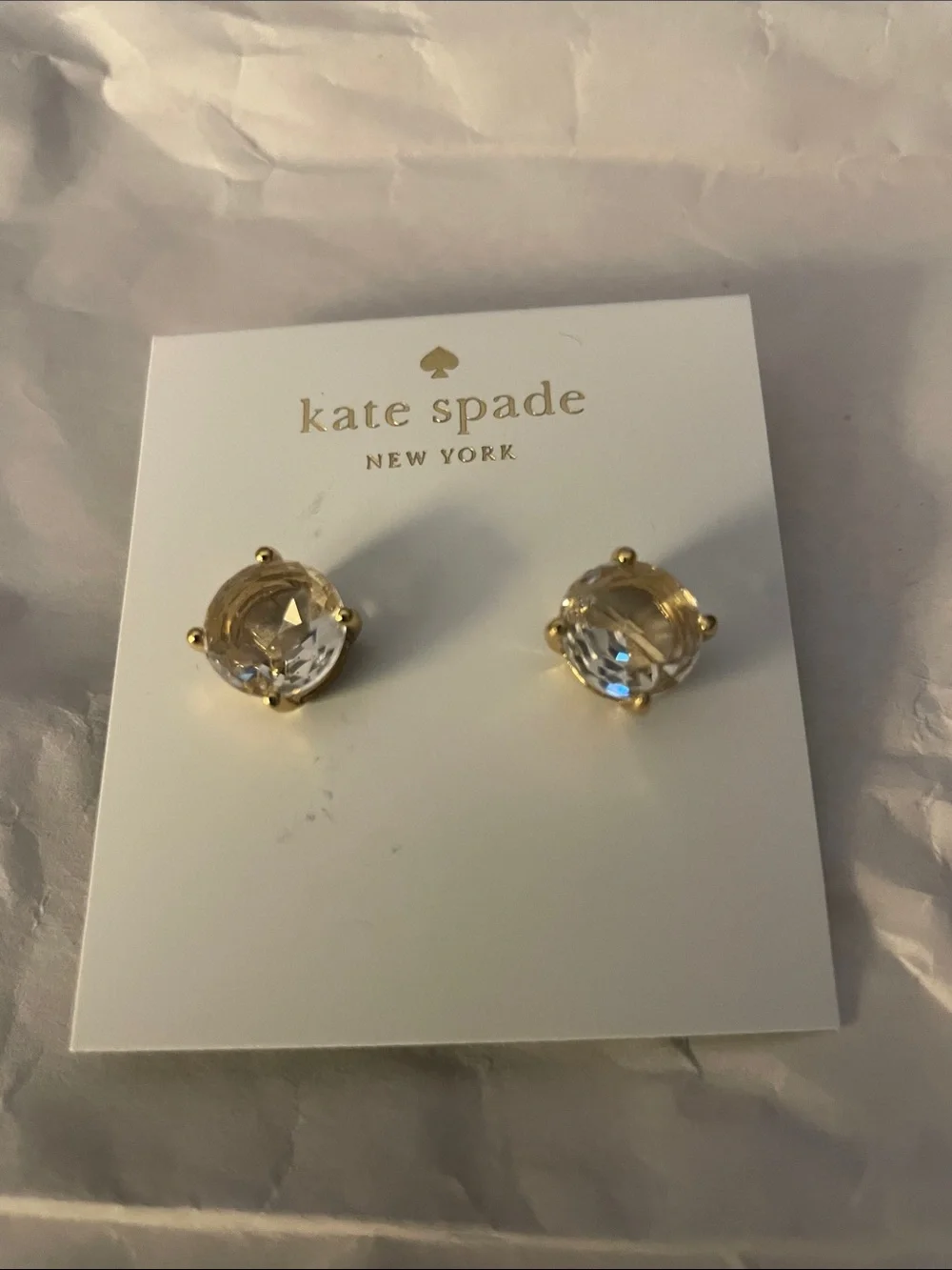 kate spade Gold Clear Crystal Stud Earrings NWT